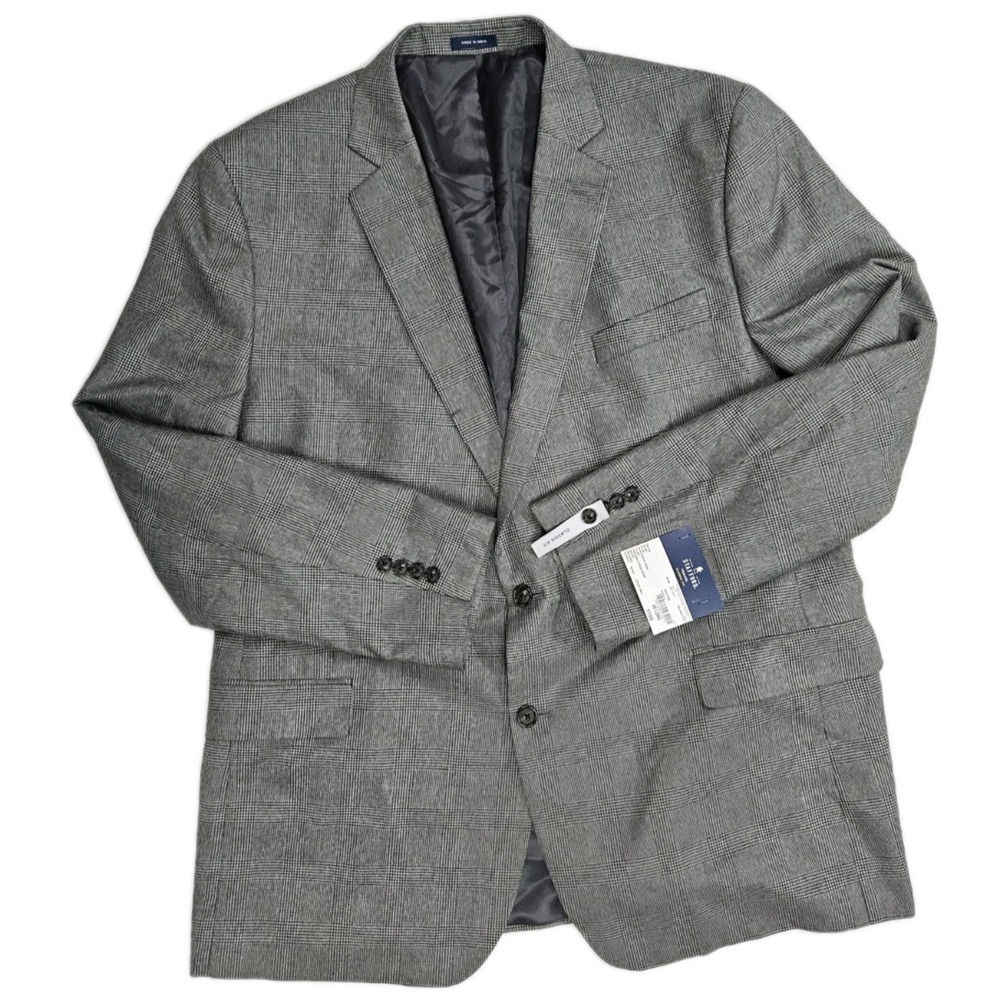 Stafford Travel Blazer Men's 48L Gray Plaid Polyester Wool Blend Classic Fit